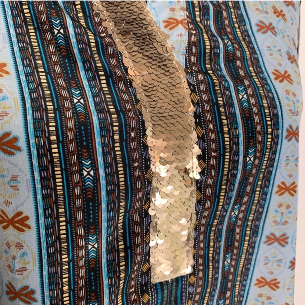 Anthropologie Tiny black blue floral gold sequin neck top size Small - Picture 3 of 8